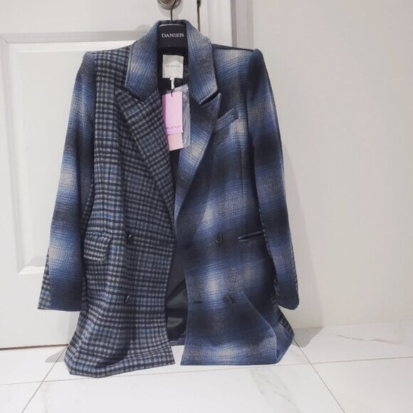 RARE AVEC LES FILLES Anthropologie Blue Soft Wool-Blend Blazer Overcoat - Picture 3 of 13
